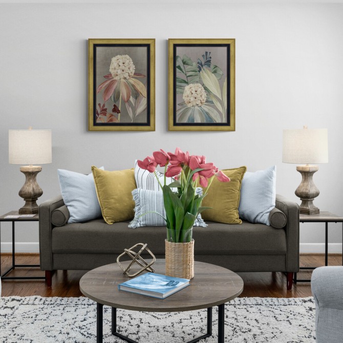 Conjunto de 2 cuadros de flores estilo con clásico con marco - Cuadrostock
