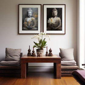 Juego de 2 cuadros de estilo zen con marco nogal - Cuadrostock