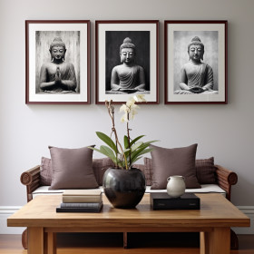 Juego de 3 cuadros de estilo zen con marco nogal - Cuadrostock