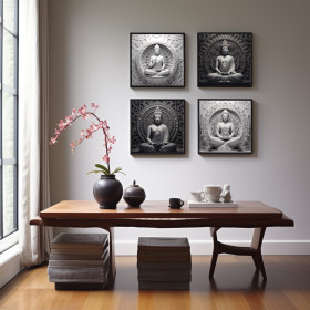 Juego de 4 cuadros de estilo zen con marco negro - Cuadrostock