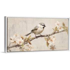 Cuadro de pájaro en rama con flores disponible en varias medidas y marcos - Cuadrostock