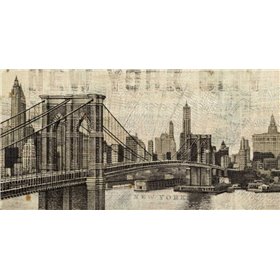 Vintage NY Brooklyn Bridge Skyline - Cuadrostock