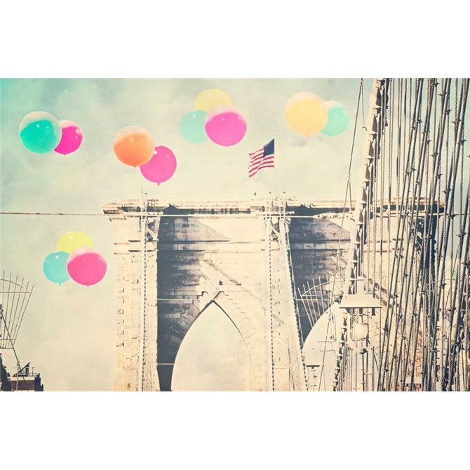 Bright balloons on bridge