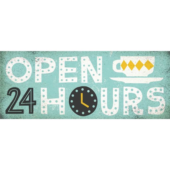 Retro Diner Open 24 Hours Panel - Cuadrostock
