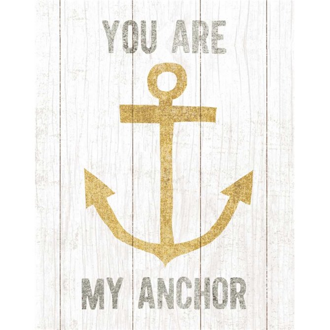 Beachscape III Anchor Quote Gold Neutral - Cuadrostock