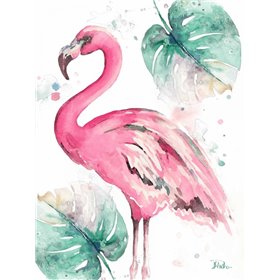 Watercolor Leaf Flamingo I