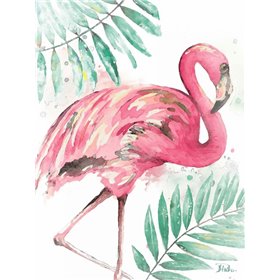 Watercolor Leaf Flamingo II