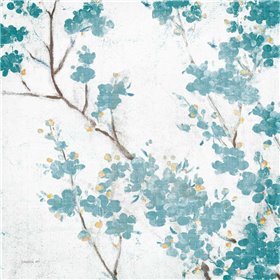 Teal Cherry Blossoms II on Cream Aged no Bird - Cuadrostock