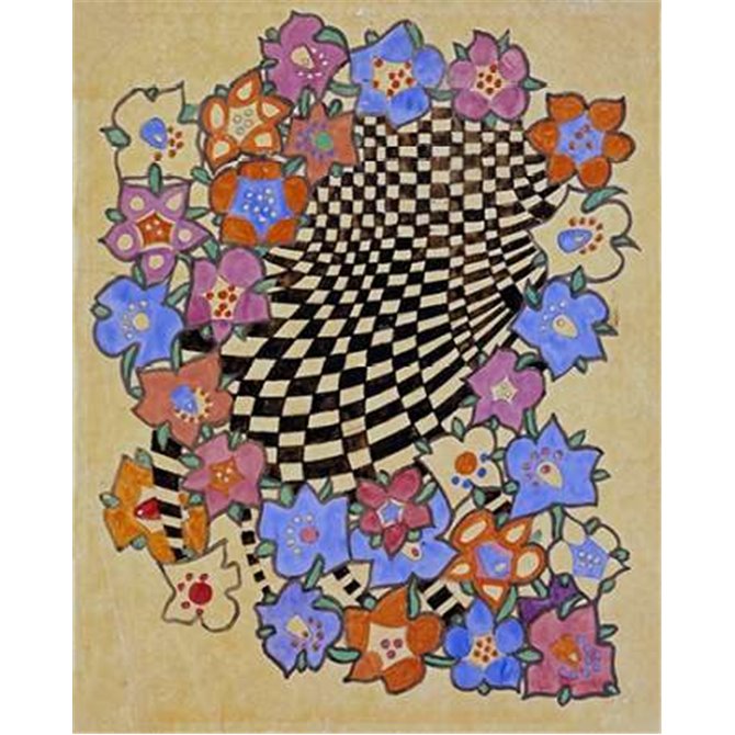 Floral and Chequered Fabric Design, Circa 1916 - Cuadrostock