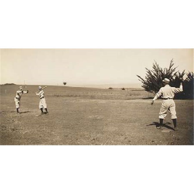 Three Boys With A Ball And Bat, Playing One Old Cat - Cuadrostock