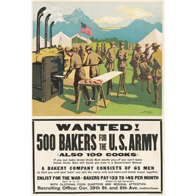 Wanted! 500 Bakers for the U.S. Army, (Also 100 Cooks), 1917 - Cuadrostock