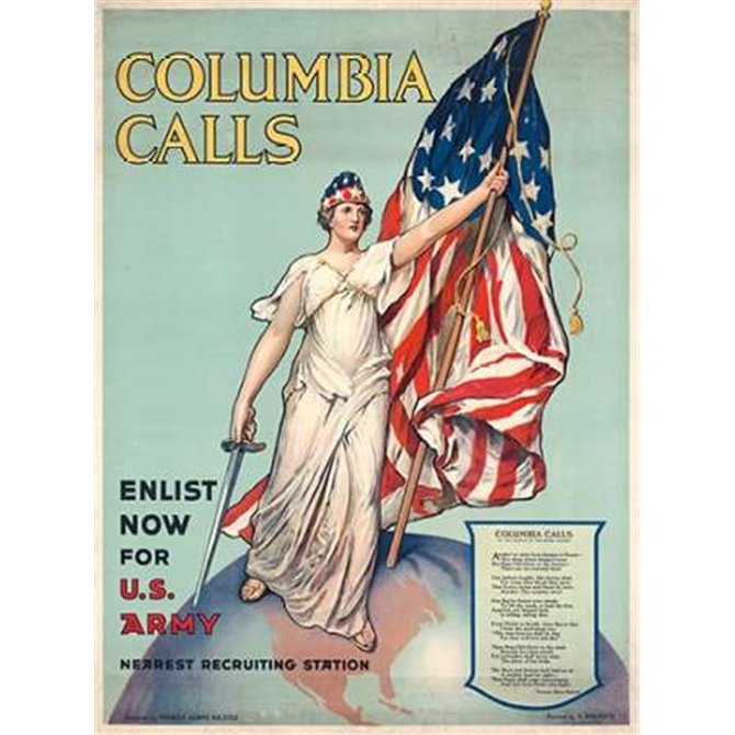 Columbia Calls--Enlist Now for U.S. Army, ca. 1916 - Cuadrostock