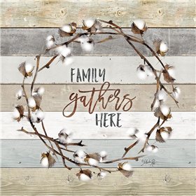 Family Gathers Here Cotton Wreath