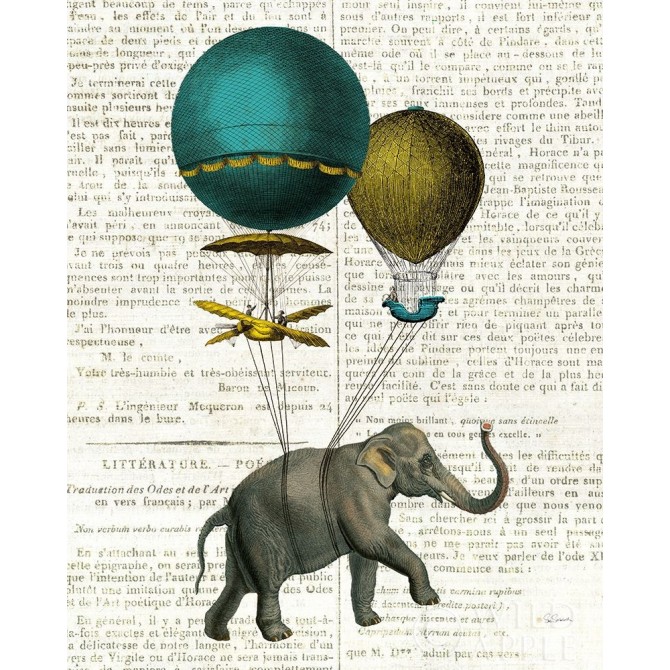 Elephant Ride I v2 Newsprint - Cuadrostock