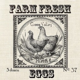 Cuadro para dormitorio - Farmhouse Grain Sack Label Chickens - Cuadrostock