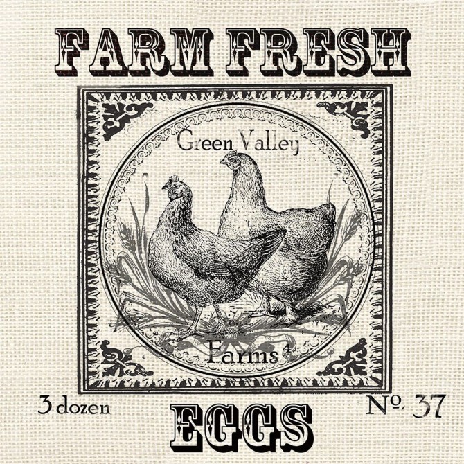 Farmhouse Grain Sack Label Chickens - Cuadrostock