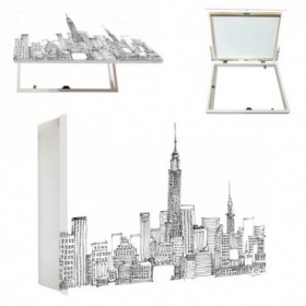 Tapa contador luz horizontal blanco con cuadro de Nueva York