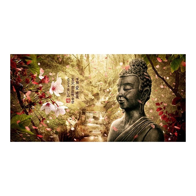 MFZ-0001 Cuadro Paisaje Zen con Buda y Flores - COLOR