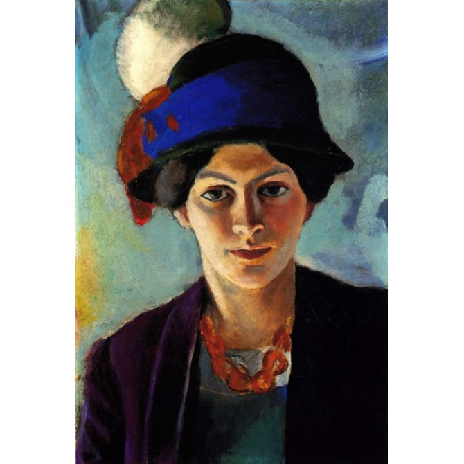 Portrait of the wife of the artist with a hat by Macke