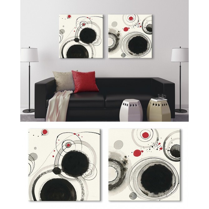 Juego de 2 cuadros abstractos- Planetary III with Red - Planetary IV with Red
