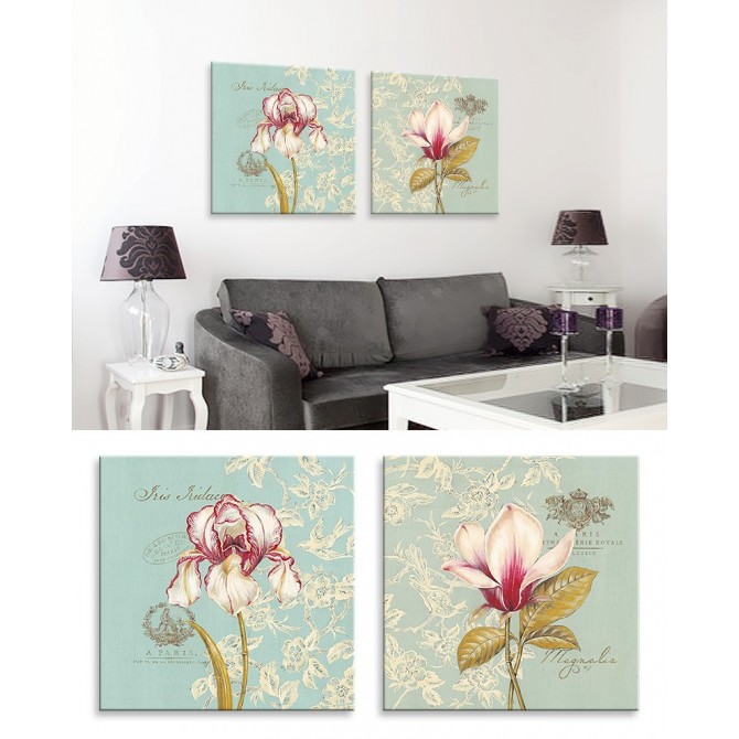 Juego de 2 Lienzos de Flores. Toile Iris - Toile Magnolia - Cuadrostock