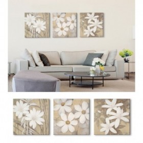 J3-M00-Juego de 3 Lienzos Modern White-Pale-Cream Blossoms - Cuadrostock