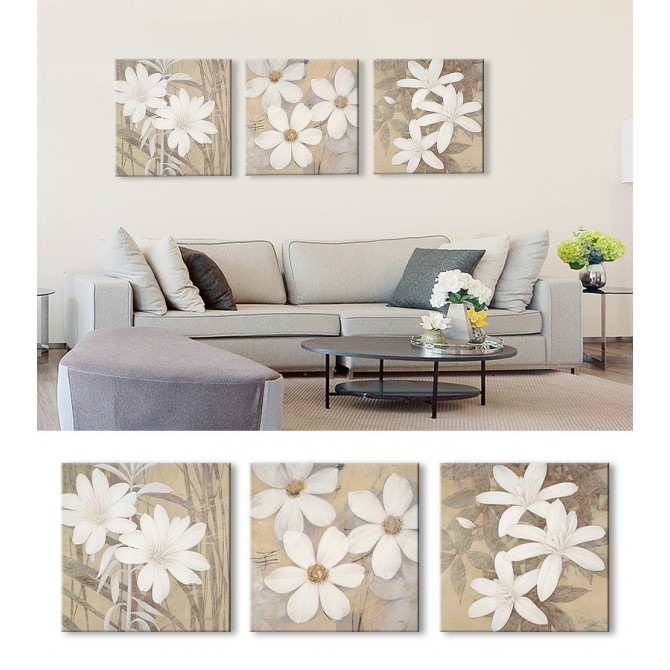 Juego de 3 Lienzos Modern White-Pale-Cream Blossoms - Cuadrostock