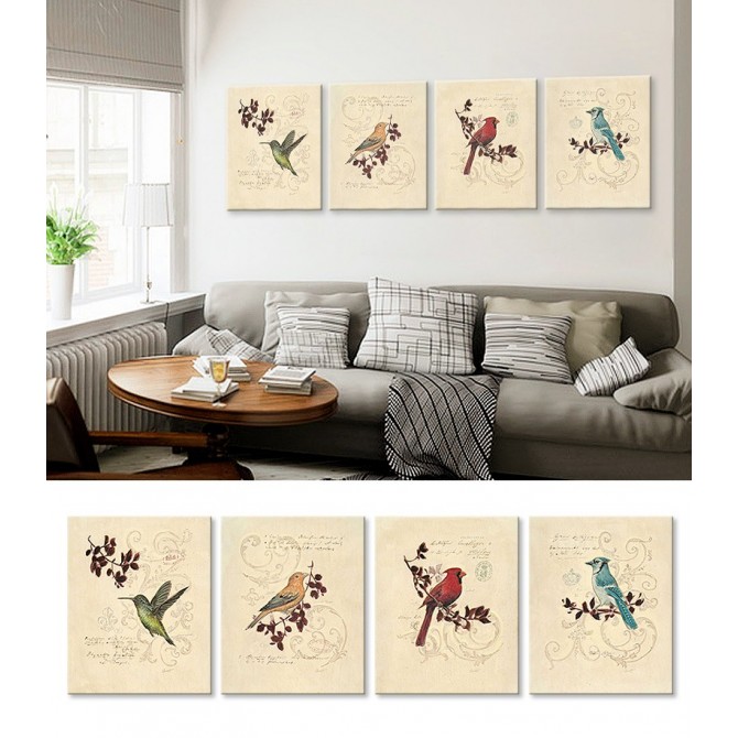 J4-M05-Juego de 4 Lienzos Filigree Hummingbird -Songbird -Cardinal -Jay