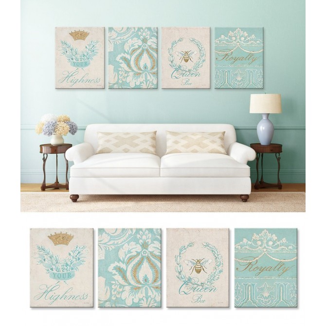 J4-M05-Juego de 4 Lienzos Tiffany Crown -Damask -Bee -Royalty