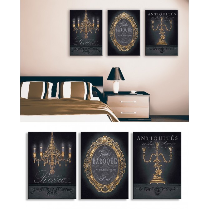 J3-M01-Juego de 3 Lienzos La Maison Rococo - Le Jardin Baroque - Antiquites