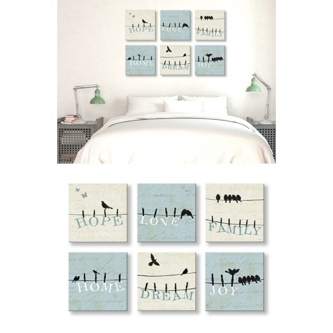 J3J3-M00-Juego de 6 lienzos cuadrados- Birds on a Wire Square