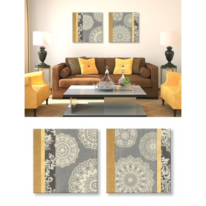 Juego de 2 Lienzos - Contemporary Lace I - Yellow Grey