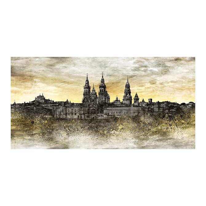 JF-0120-GR2 Cuadro Skyline Santiago de Compostela AMARILLO-GRIS
