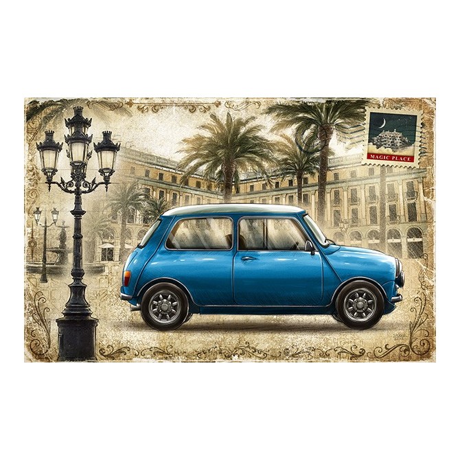 JF_0081_GR1 Cuadro Mini Azul sobre fondo Ocre - Postal Vintage