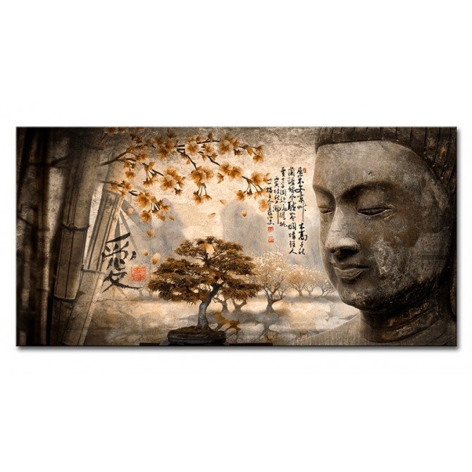 LH-2018.4-N Cuadro Paisaje con Buda y Letras Japonesas Naranja - Cuadrostock