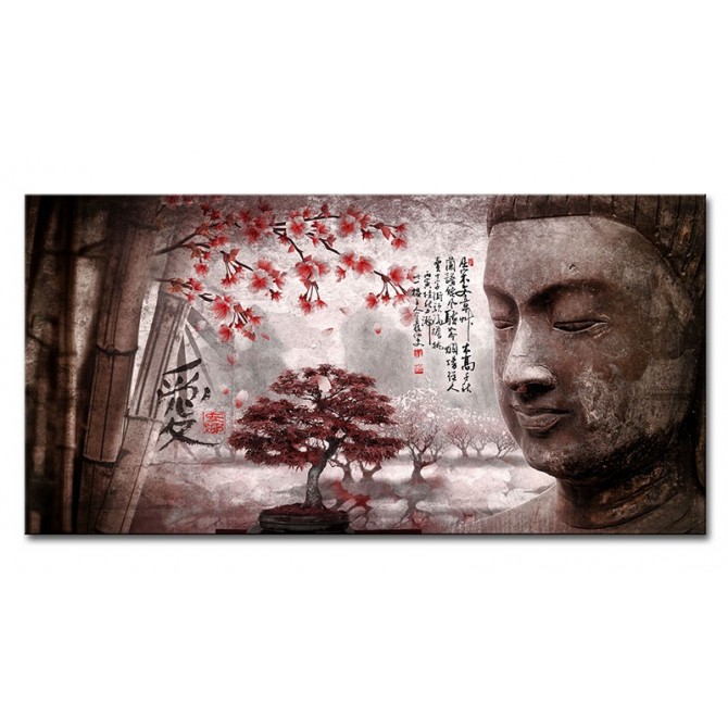 LH-2018.3-R Cuadro Paisaje con Buda y Letras Japonesas Rojo