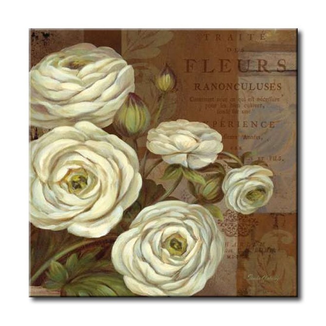 GLA-604_Patina Ranunculus / Cuadro Flores, Flores sobre fondo Vintage