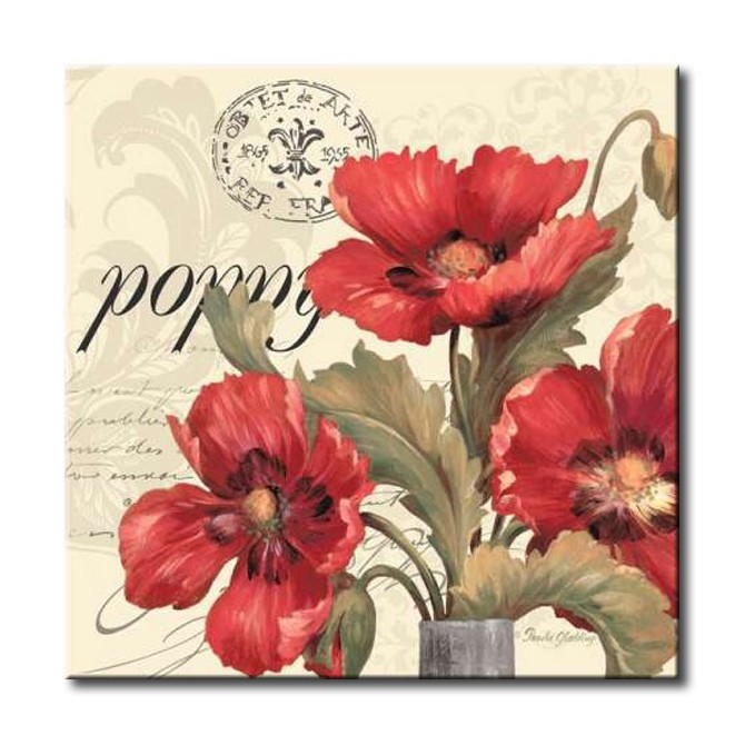 GLA-591_Red / Cuadro Flores, Flores Rojas sobre fondo Vintage