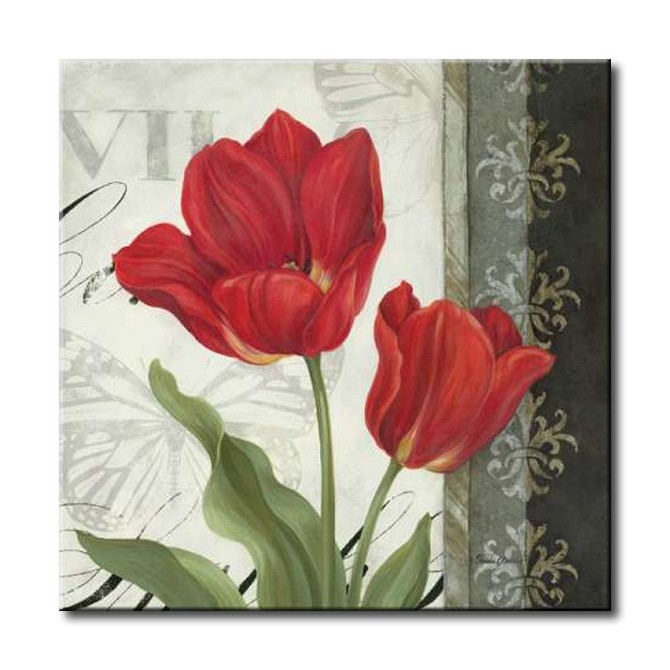 GLA-511_Etude en Rouge II / Cuadro Flores Rojas sobre fondo Vintage