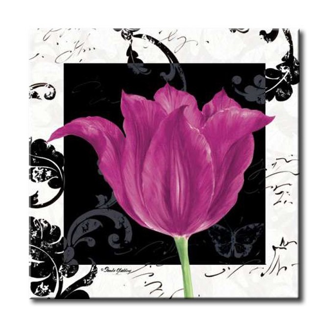 GLA-485_Damask Tulip IV / Cuadro Flores, Flor Lila sobre fondo vintage moderno