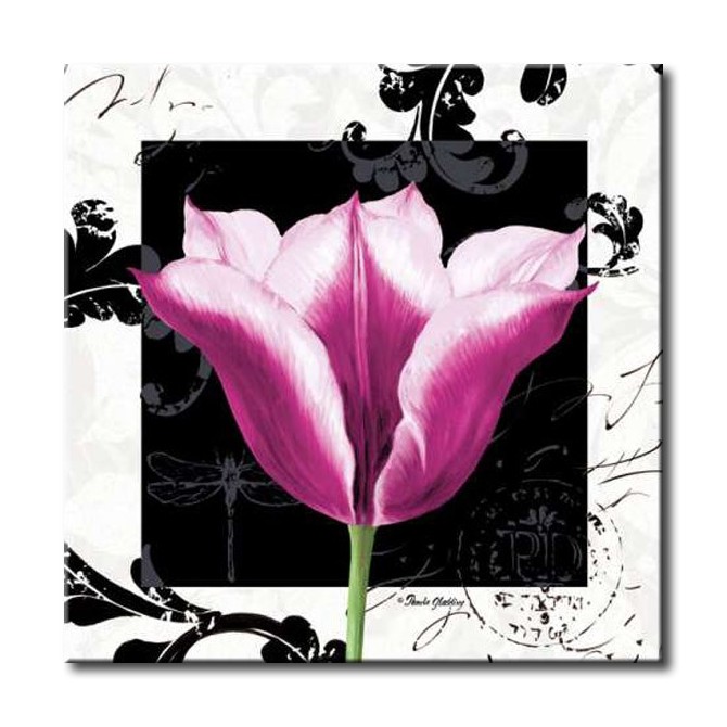 GLA-484_Damask Tulip III / Cuadro Flores, Flor Lila sobre fondo vintage moderno