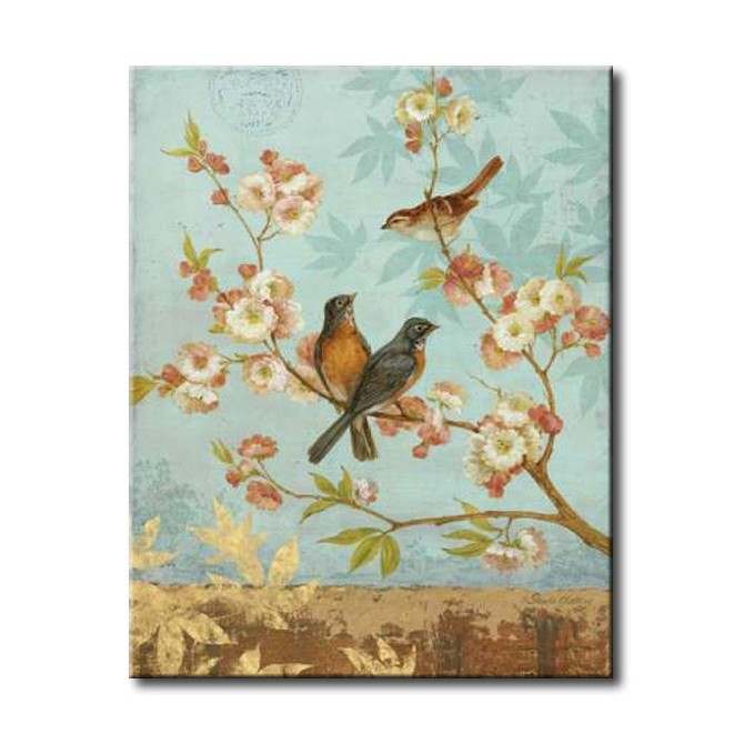 GLA-549_Robins / Cuadro Animales, Pájaros con Flores
