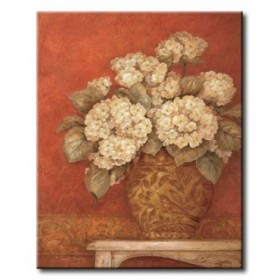 GLA-339_Villa Flora Hydrangeas / Cuadro Flores sobre fondo Rojo