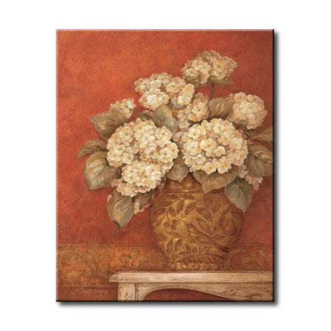 GLA-339_Villa Flora Hydrangeas / Cuadro Flores sobre fondo Rojo