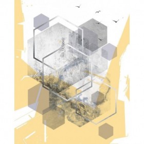 Yellow Grey Abstract Hexagons 1 - Cuadrostock