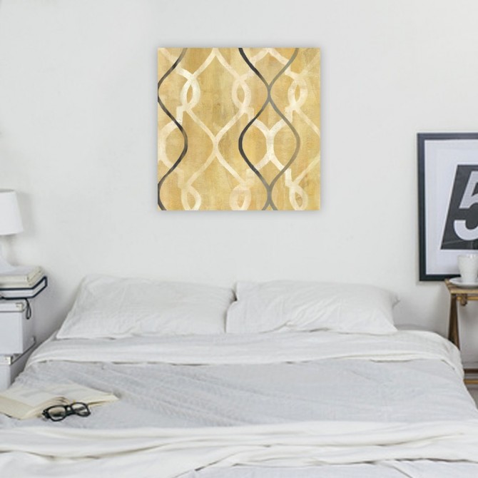Abstract Waves Black-Gold Tiles II