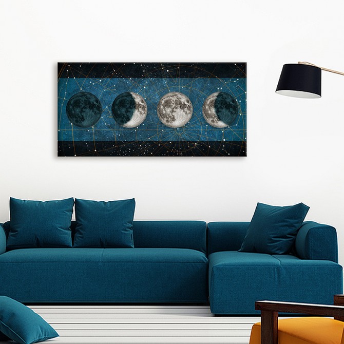 Cuadro Fases de la Luna AZUL con barras NEGRO