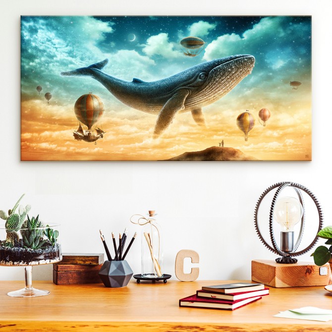 MFZ-0035 Flying Whale illustration with fantasy balloons - Cuadrostock