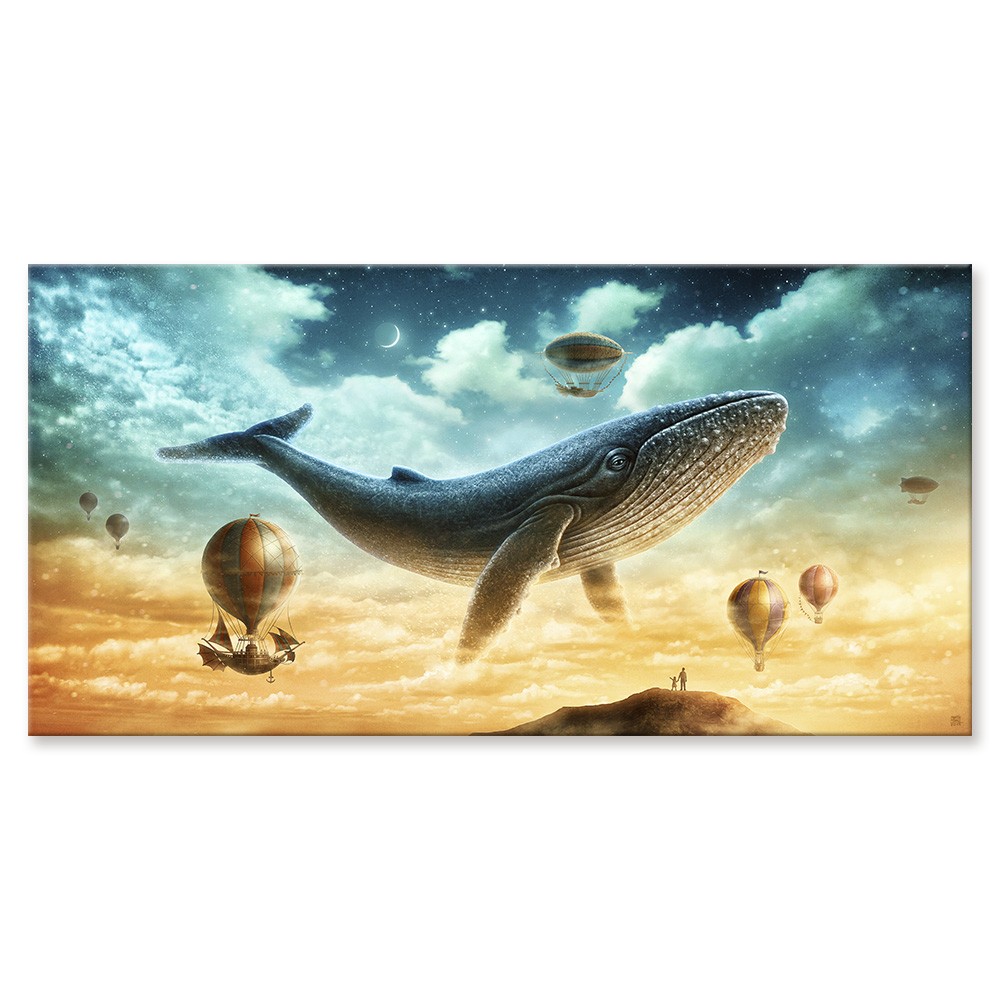 Mfz 0035 Flying Whale Illustration With Fantasy Balloons