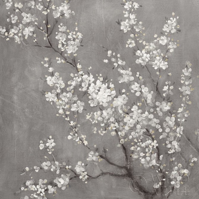 White Cherry Blossoms II on Grey Crop - Cuadrostock